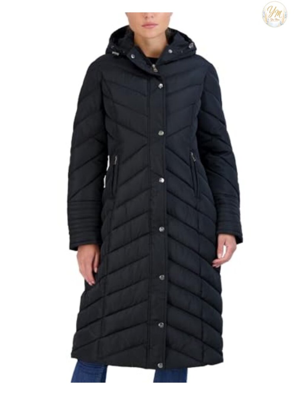 Women's Long Maxi Puffer Coat Hooded Chevron Quilted Winter Parka Insulated